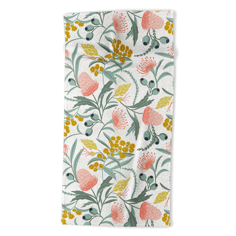 Heather Dutton Flora Australis White Beach Towel