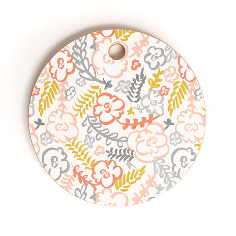 Heather Dutton Floral Brush Cutting Board Round