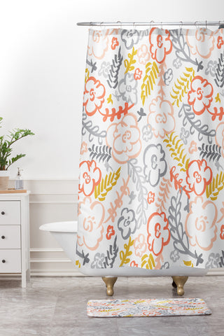 Heather Dutton Floral Brush Shower Curtain And Mat