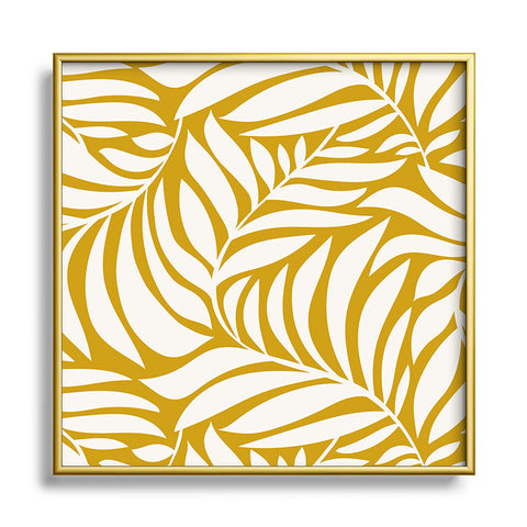 Heather Dutton Flowing Leaves Goldenrod Square Metal Framed Art Print