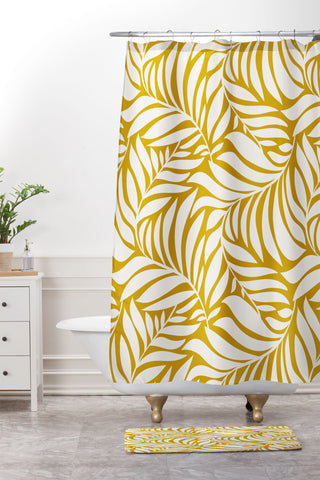 Heather Dutton Flowing Leaves Goldenrod Shower Curtain And Mat