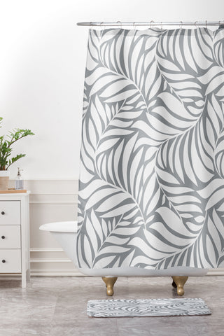 Heather Dutton Flowing Leaves Gray Shower Curtain And Mat