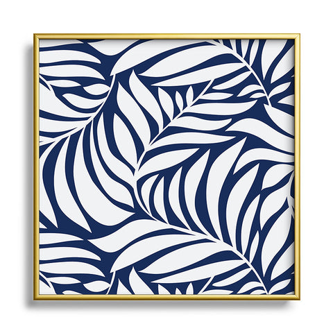 Heather Dutton Flowing Leaves Navy Square Metal Framed Art Print