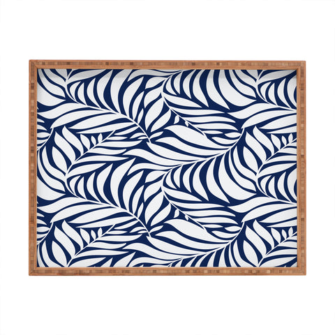 Heather Dutton Flowing Leaves Navy Rectangular Tray