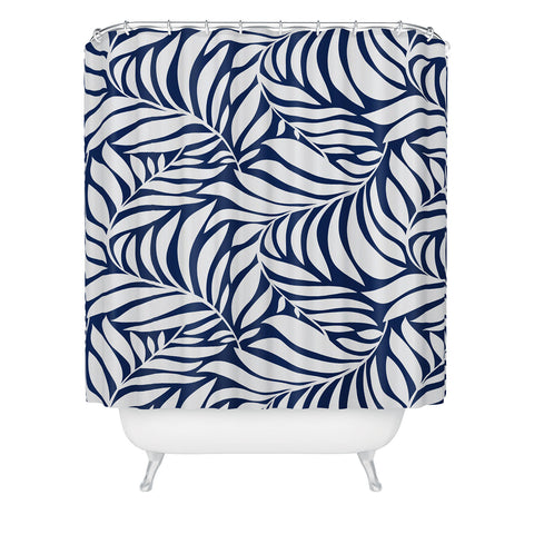 Heather Dutton Flowing Leaves Navy Shower Curtain
