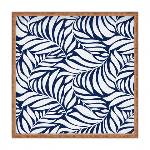 Heather Dutton Flowing Leaves Navy Square Tray