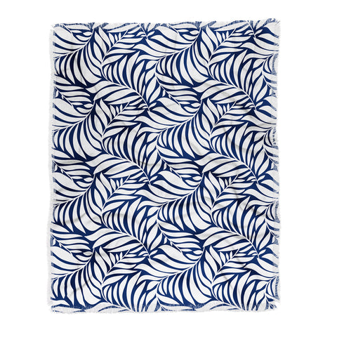 Heather Dutton Flowing Leaves Navy Throw Blanket