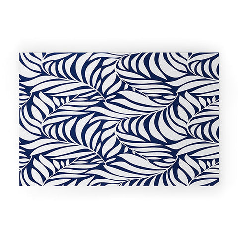 Heather Dutton Flowing Leaves Navy Welcome Mat