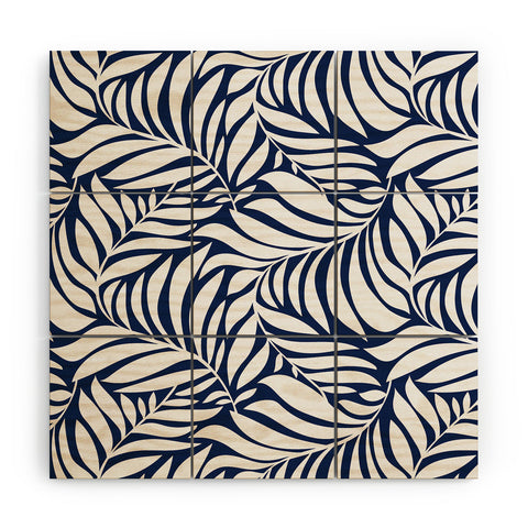 Heather Dutton Flowing Leaves Navy Wood Wall Mural