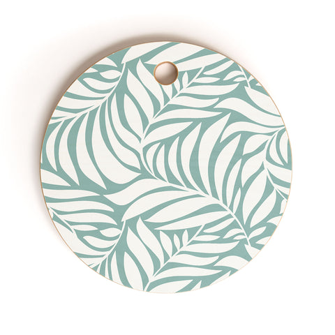 Heather Dutton Flowing Leaves Seafoam Cutting Board Round