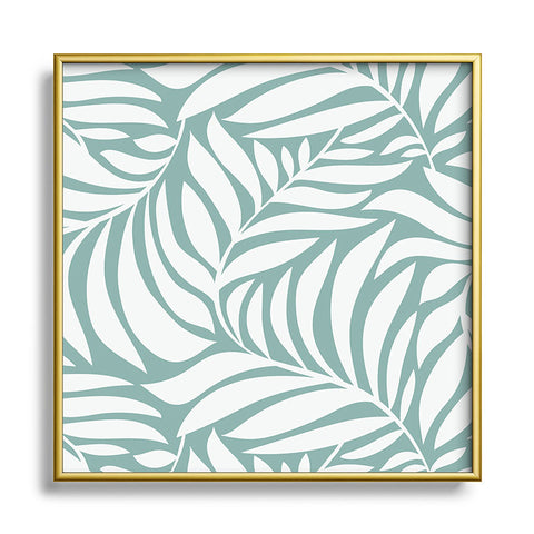 Heather Dutton Flowing Leaves Seafoam Metal Square Framed Art Print