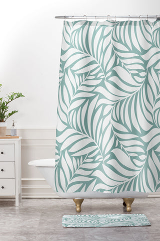 Heather Dutton Flowing Leaves Seafoam Shower Curtain And Mat