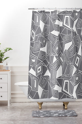 Heather Dutton Fragmented Grey Shower Curtain And Mat