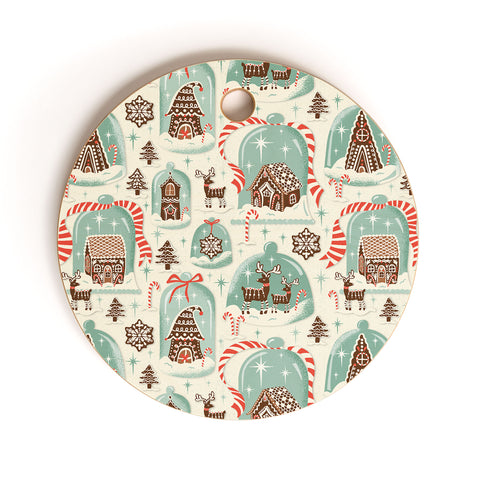 Heather Dutton Gingerbread Village Cream Cutting Board Round