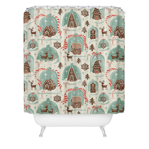 Heather Dutton Gingerbread Village Cream Shower Curtain