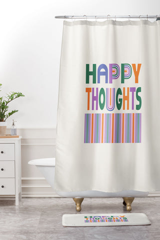 Heather Dutton Happy Thoughts Typography Shower Curtain And Mat