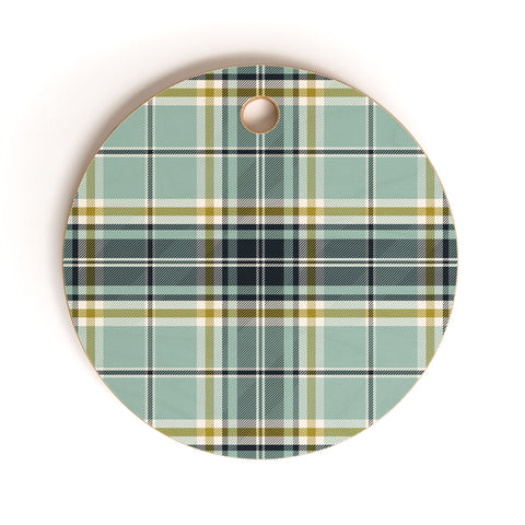 Heather Dutton Headmaster Plaid Seafoam Cutting Board Round