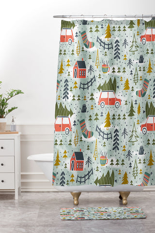 Heather Dutton Home For The Holidays Mint Shower Curtain And Mat