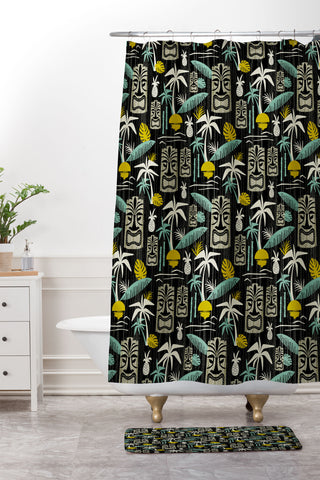 Heather Dutton Island Tiki Black Shower Curtain And Mat
