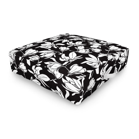 Heather Dutton Magnolia Garden Black Outdoor Floor Cushion