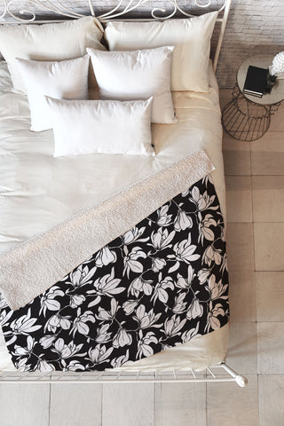 Heather Dutton Magnolia Garden Black Fleece Throw Blanket