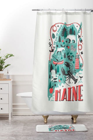 Heather Dutton Maine Map Shower Curtain And Mat