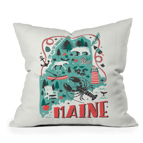 Heather Dutton Maine Map Throw Pillow