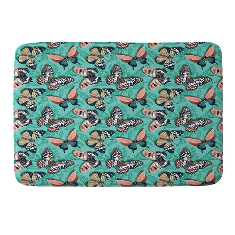 Heather Dutton Mariposa Boho Butterflies Aqua Memory Foam Bath Mat