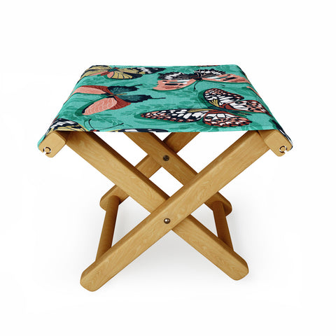 Heather Dutton Mariposa Boho Butterflies Aqua Folding Stool