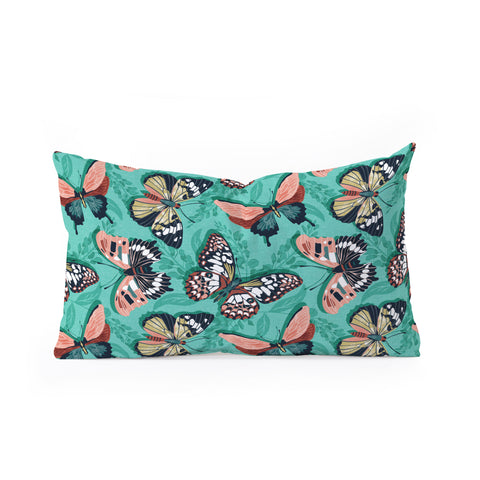 Heather Dutton Mariposa Boho Butterflies Aqua Oblong Throw Pillow