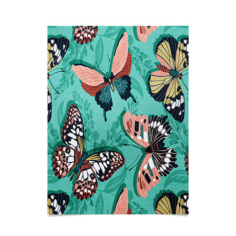 Heather Dutton Mariposa Boho Butterflies Aqua Poster