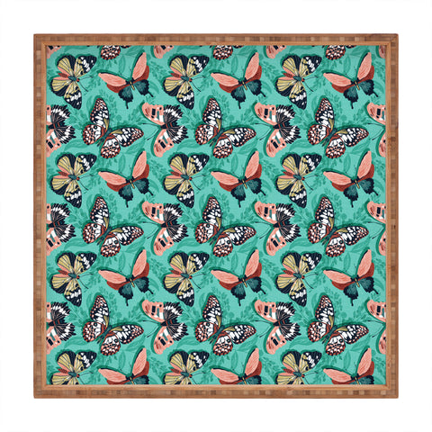 Heather Dutton Mariposa Boho Butterflies Aqua Square Tray