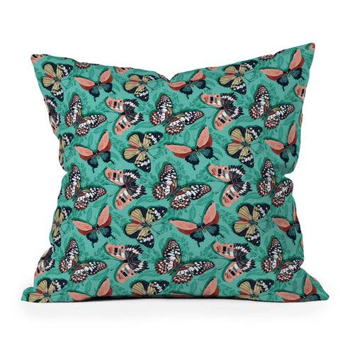 Heather Dutton Mariposa Boho Butterflies Aqua Throw Pillow