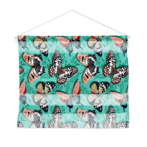 Heather Dutton Mariposa Boho Butterflies Aqua Wall Hanging Landscape