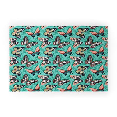 Heather Dutton Mariposa Boho Butterflies Aqua Welcome Mat