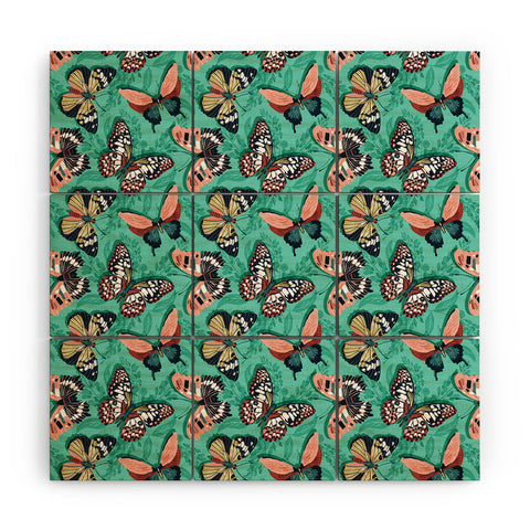 Heather Dutton Mariposa Boho Butterflies Aqua Wood Wall Mural