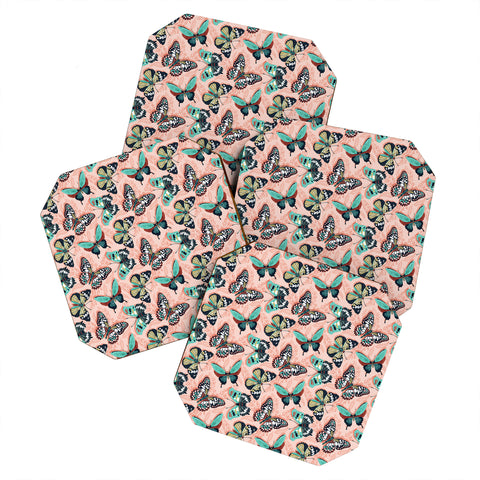 Heather Dutton Mariposa Boho Butterflies Pink Coaster Set