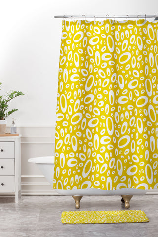 Heather Dutton Molecular Yellow Shower Curtain And Mat