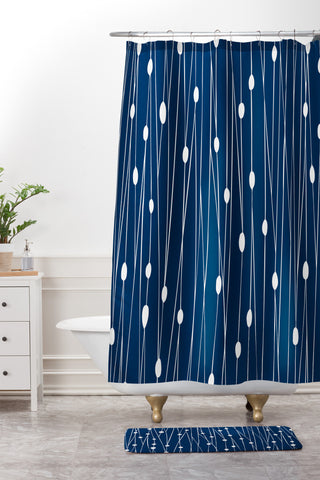 Heather Dutton Navy Entangled Shower Curtain And Mat