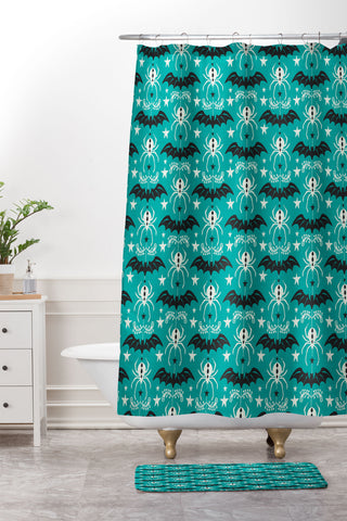 Heather Dutton Night Creatures Teal Shower Curtain And Mat