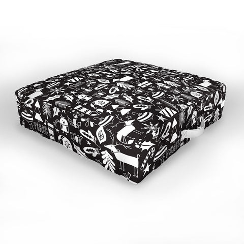 Heather Dutton Peace and Joy Black Outdoor Floor Cushion