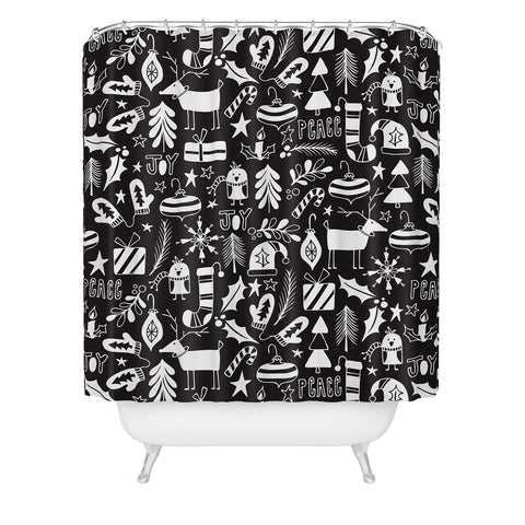 Heather Dutton Peace and Joy Black Shower Curtain