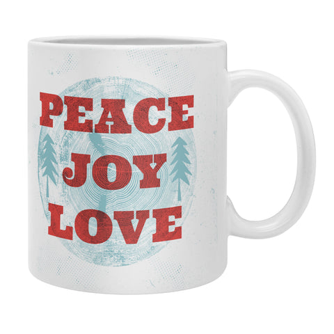 Heather Dutton Peace Joy Love Woodcut Coffee Mug