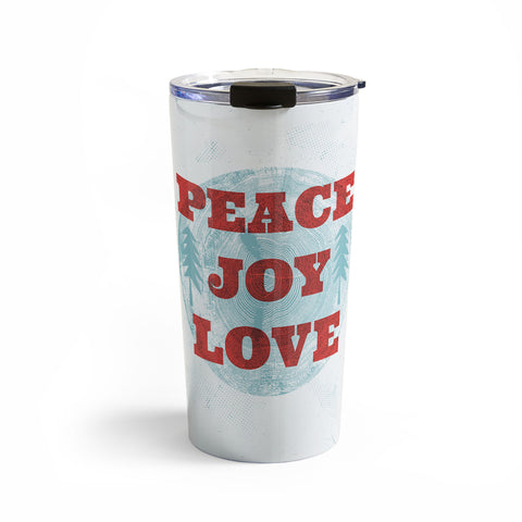Heather Dutton Peace Joy Love Woodcut Travel Mug