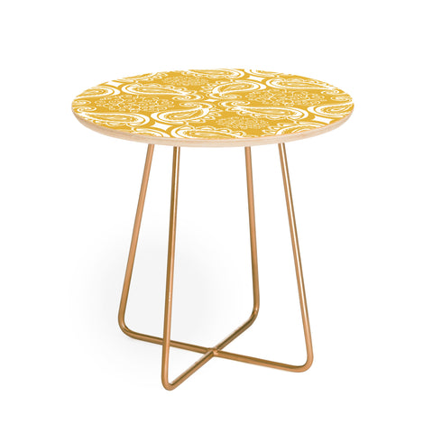 Heather Dutton Plush Paisley Goldenrod Round Side Table