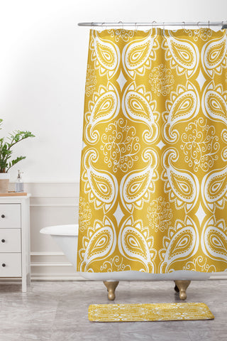 Heather Dutton Plush Paisley Goldenrod Shower Curtain And Mat