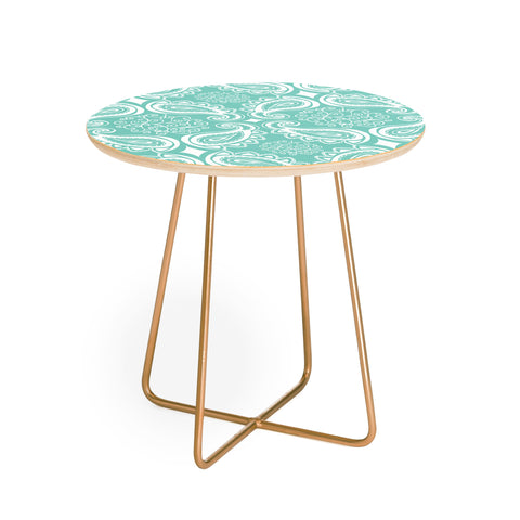 Heather Dutton Plush Paisley SeaSpray Round Side Table