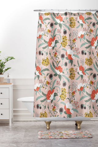 Heather Dutton Poppy Meadow Blush Shower Curtain And Mat