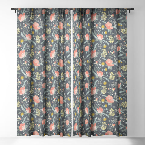 Heather Dutton Poppy Meadow Midnight Sheer Window Curtain