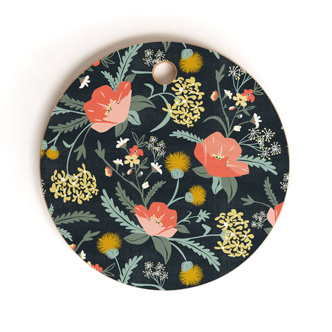 Heather Dutton Poppy Meadow Midnight Cutting Board Round